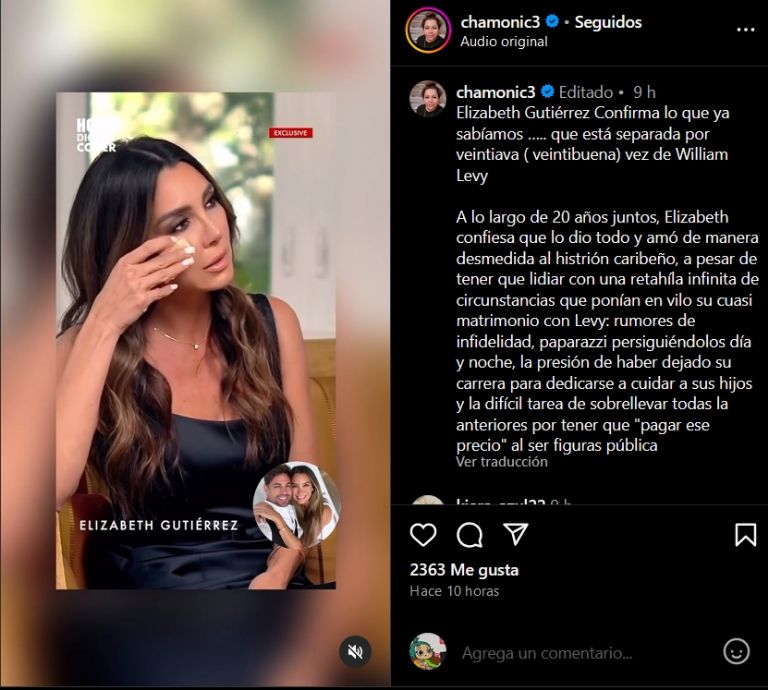 Elizabeth Gutiérrez confirma separación de William Levy