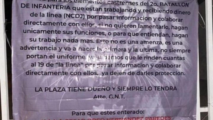 'Gente Nueva del Tigre' advierte a militares y cuelga narcomantas en escuelas de Chihuahua