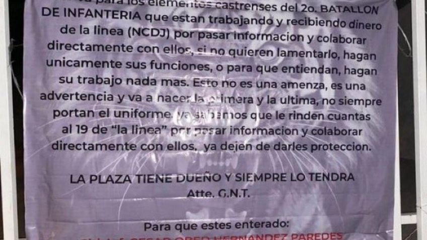'Gente Nueva del Tigre' advierte a militares y cuelga narcomantas en escuelas de Chihuahua