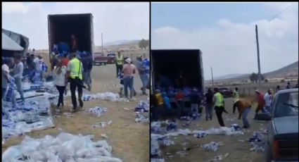 Gente saquea a camión que transportaba agua en la México-Tuxpan; el conductor sufre lesiones