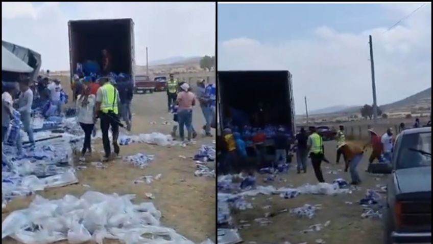 Gente saquea a camión que transportaba agua en la México-Tuxpan; el conductor sufre lesiones