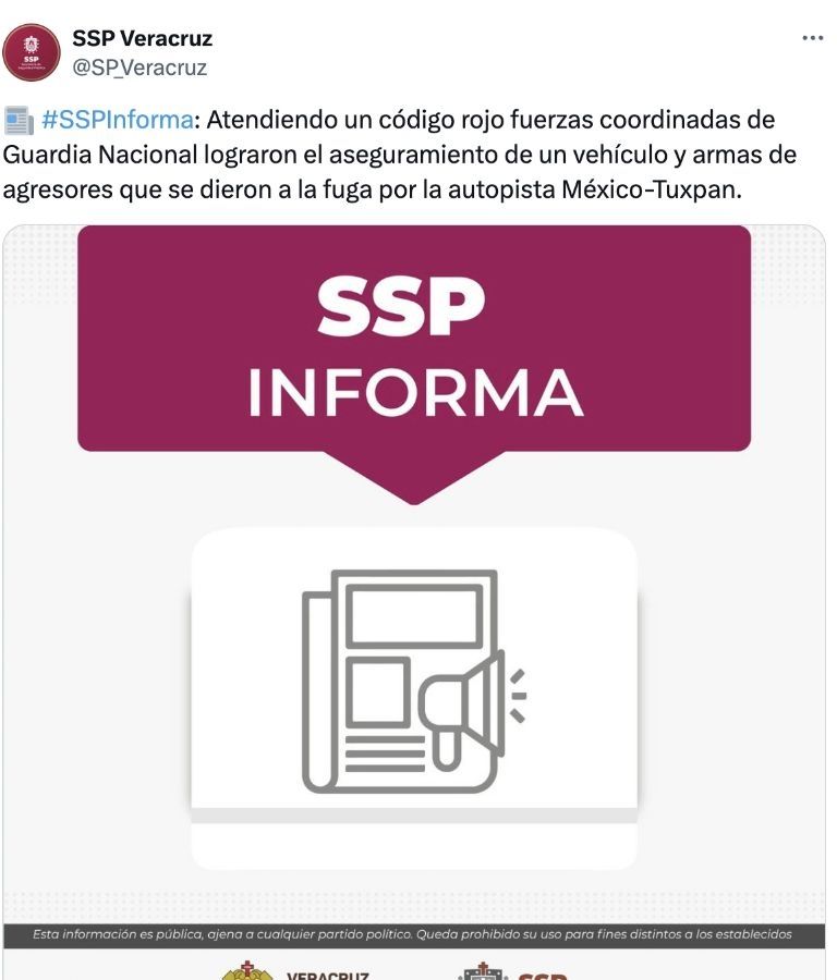 Guardia Nacional asegura un vehículo y armas tras enfrentamiento en autopista México-Tuxpan