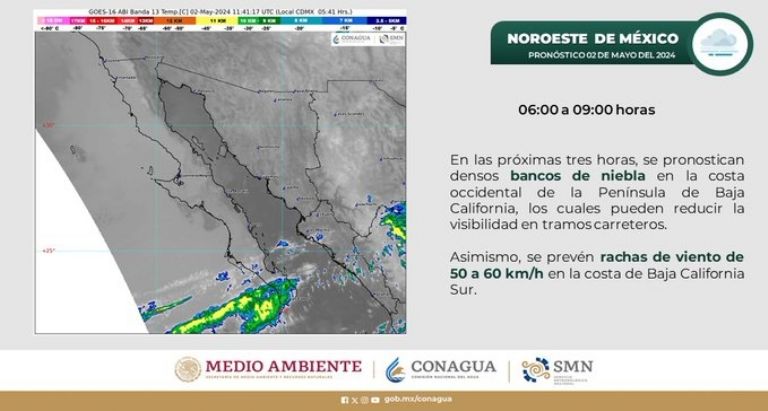 Clima en Sonora para hoy, jueves 2 de mayo. Foto: CONAGUA