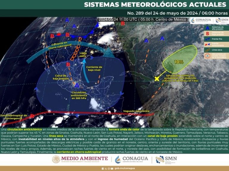 Clima en México para hoy, viernes 24 de mayo de 2024. Foto: Conagua