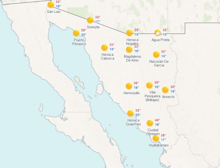 Temperatura en Sonora de hoy, 25 de mayo