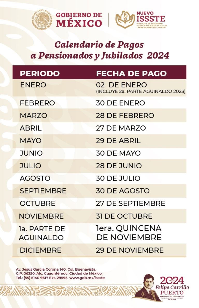 Calendario de pagos del ISSSTE