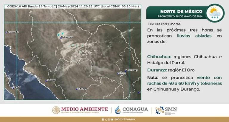Clima en México para hoy, domingo 26 de mayo de 2024. Foto: Conagua