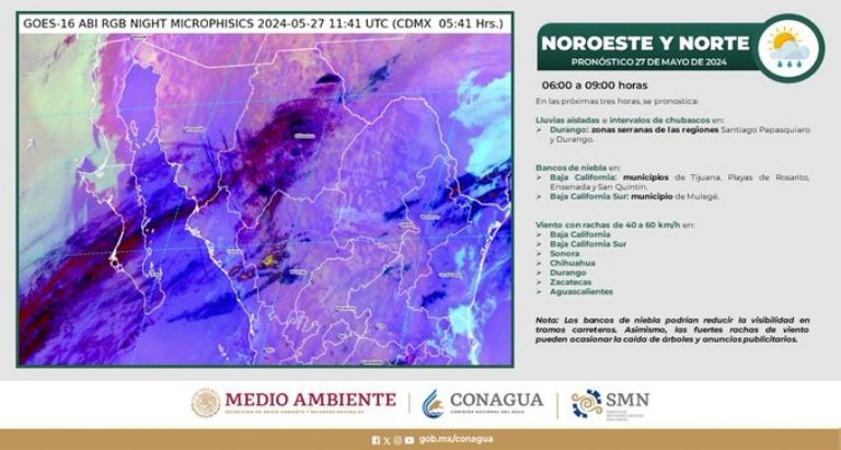 Clima en Sonora para hoy, lunes 27 de mayo de 2024. Foto: Conagua