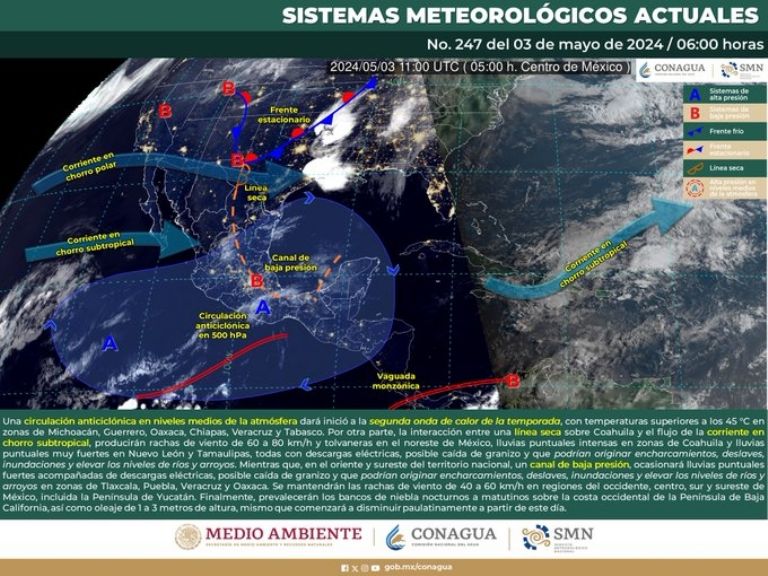 Pronóstico del clima de hoy, viernes 3 de mayo. Foto: Conagua