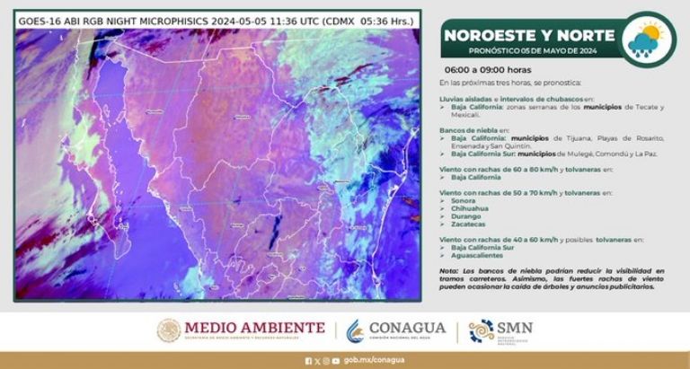 Clima en Sonora para hoy, domingo 5 de mayo. Foto: Conagua