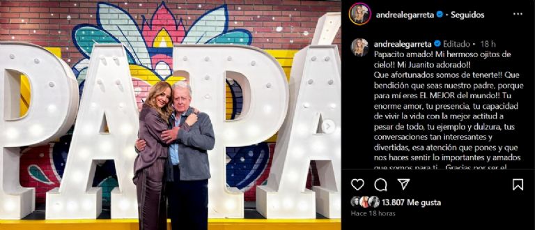 Andrea Legarreta felicita a su papá por el Día del Padre