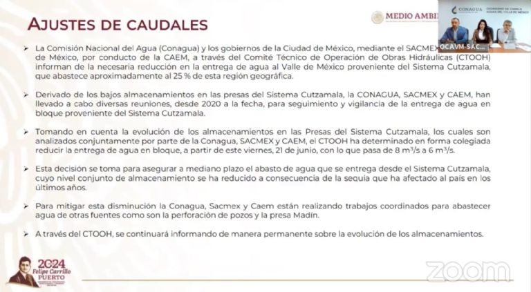 El Cómite Técnico de Obras Hidráulicas de la Conagua señalan que a partir de hoy habrá una reducción en la distribución de agua