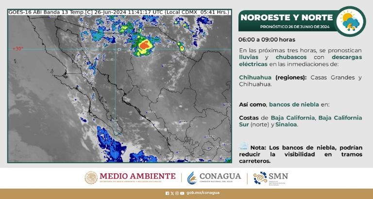 Conagua advierte día lluvioso en Sonora. Foto: Conagua