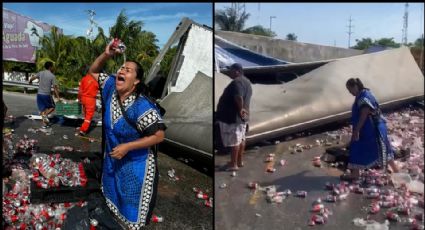 VIDEO: Mujer se vuelve viral tras vaciarse una lata de cerveza en pleno accidente de camión