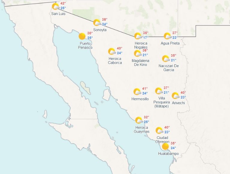 Clima para hoy en Sonora