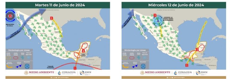 Pronóstico del clima para el martes y miércoles. Foto: Conagua
