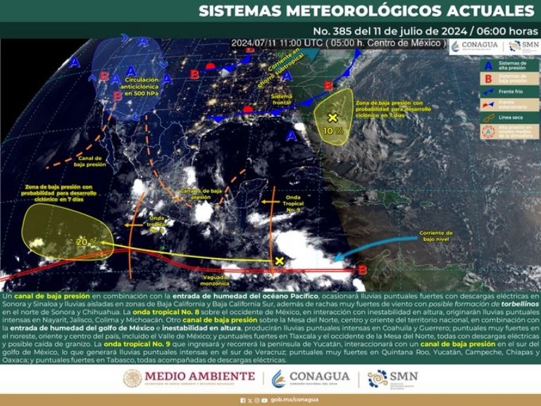Clima de HOY jueves 11 de julio 2024. Foto: Conagua