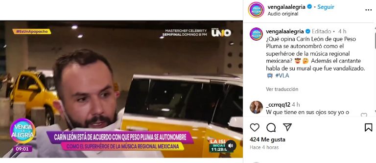 Carín León opina sobre el éxito de Peso Pluma