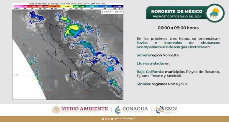 Clima en Sonora HOY miércoles 17 de julio 2024. Foto: Conagua