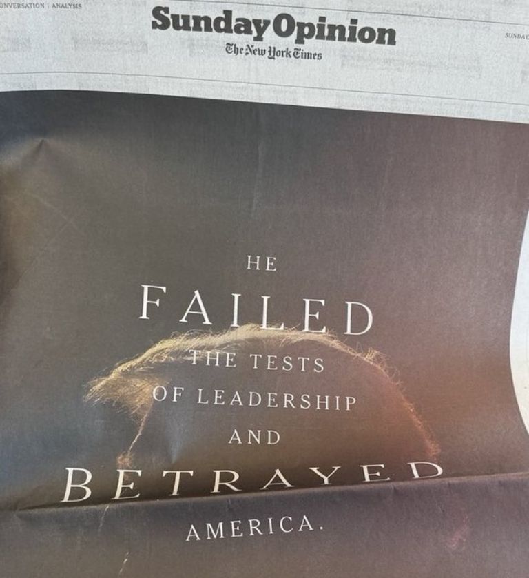 En la imagen, la portada de NYT contra Donald Trump. Foto: Facebook