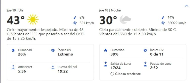 Clima en Hermosillo para HOY jueves 18 de julio. Foto: Wather