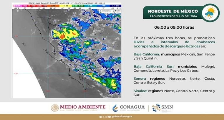 Clima en Sonora para este viernes 19 de julio de 2024. Foto: Conagua