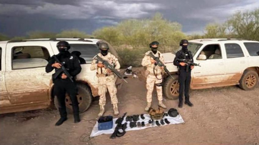 Aseguran dos vehículos, arma, explosivo y material bélico a las afueras de Hermosillo