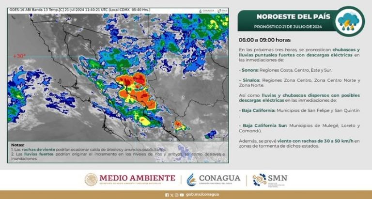 Clima en Sonora HOY domingo 21 de julio 2024. Foto: Conagua