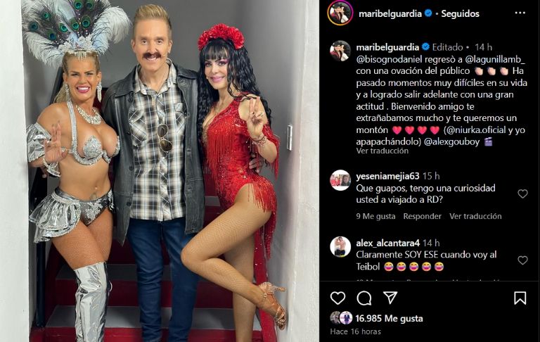 Maribel Guardia le da la bienvenida a Bisogno en el teatro