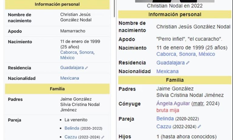 Cambian apodos de Christian Nodal en Wikipedia