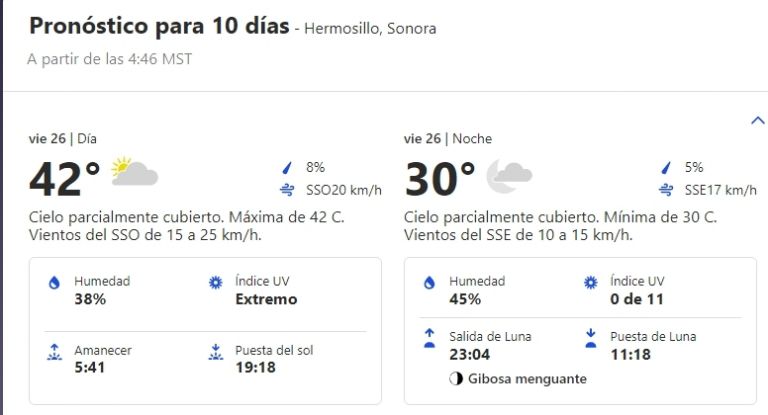 Clima en Hermosillo, Sonora, de HOY viernes 26 de julio 2024. Foto: Internet