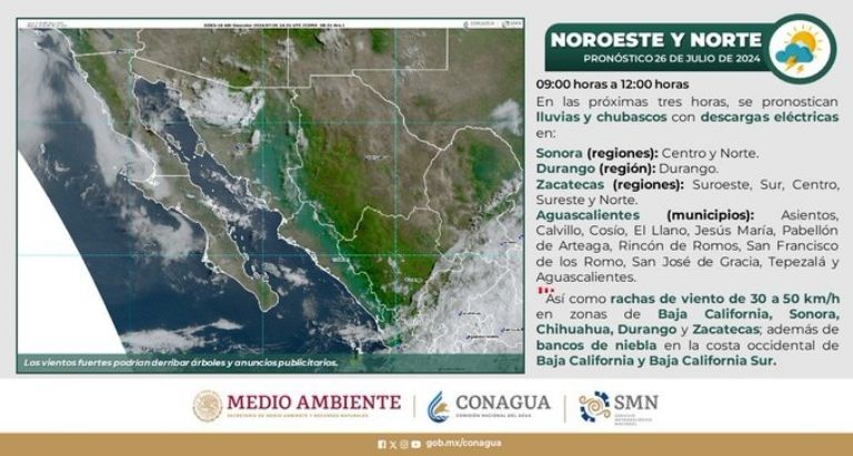 Clima en Sonora HOY viernes 26 de julio de 2024. Foto: Conagua