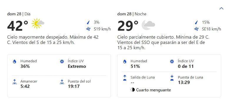 Clima en Hermosillo, Sonora, para este domingo 28 de julio. Foto: Conagua