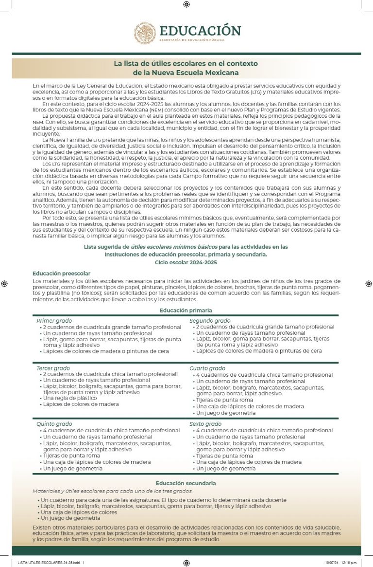 Lista de útiles escolares