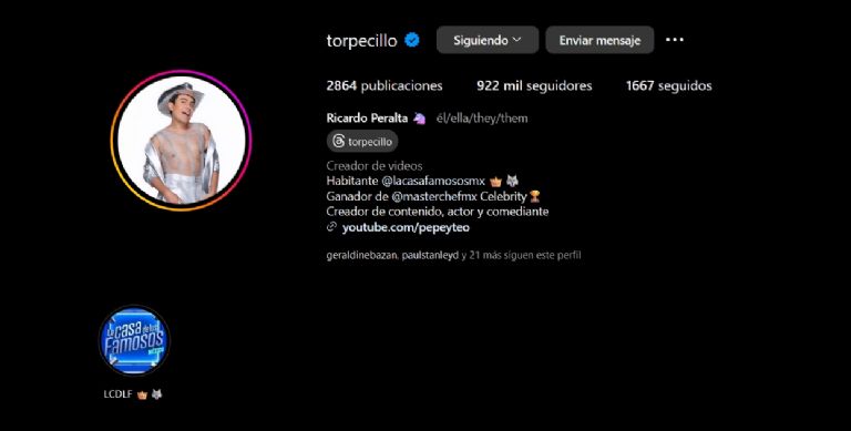 Ricardo Peralta continúa perdiendo seguidores en Instagram