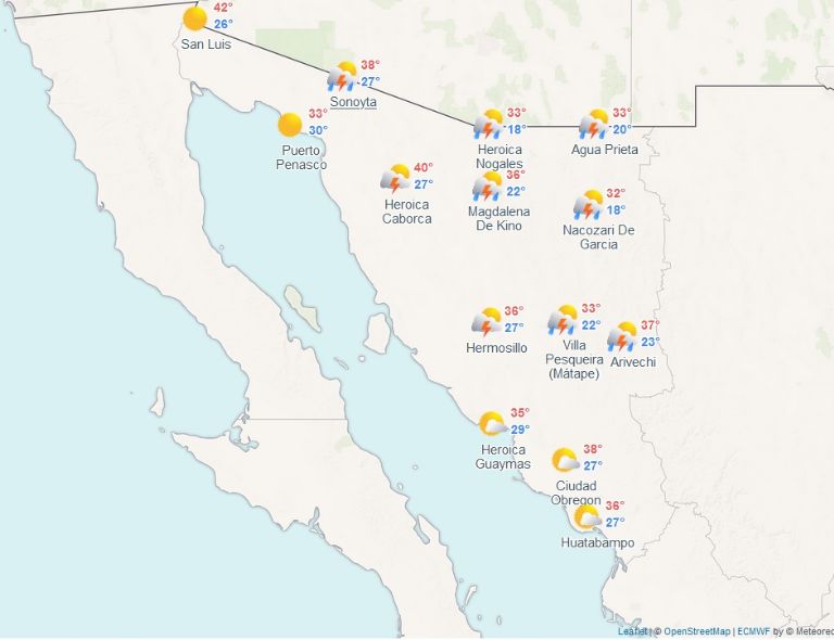 Pronóstico del clima en Sonora HOY 24 de agosto