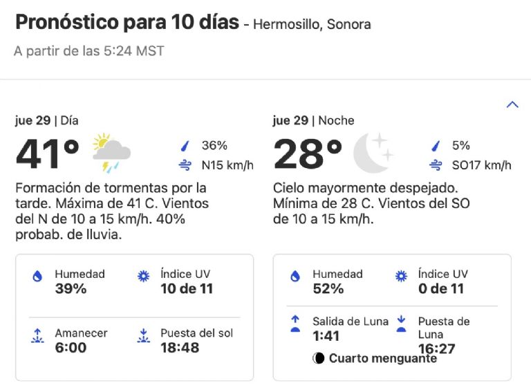 Clima en Hermosillo, Sonora, HOY jueves 29 de agosto. Foto: Conagua