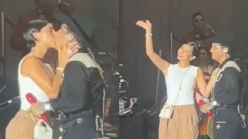 VIDEO: Ángela Aguilar desmiente embarazo en concierto de Nodal y reafirma su amor con beso