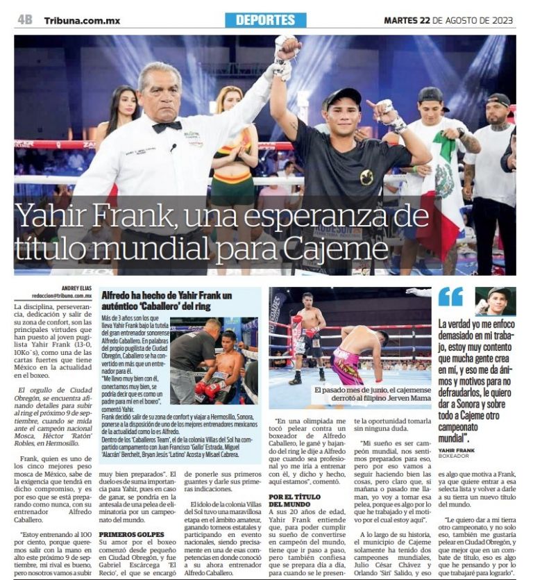 Yahir Frank peleará por el campeonato