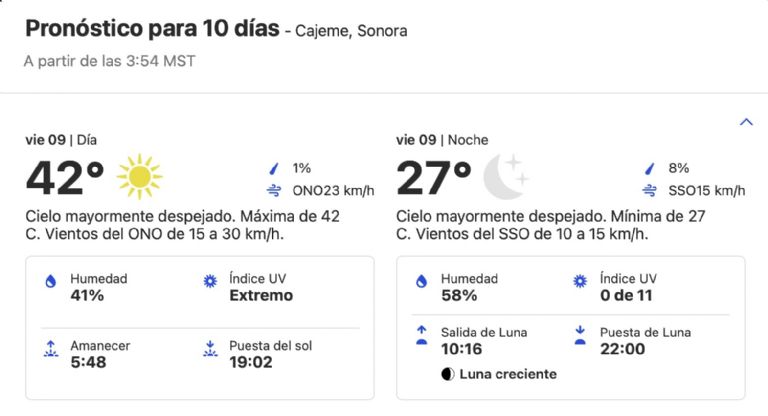 Clima en Ciudad Obregón HOY viernes 9 de agosto. Foto: Internet