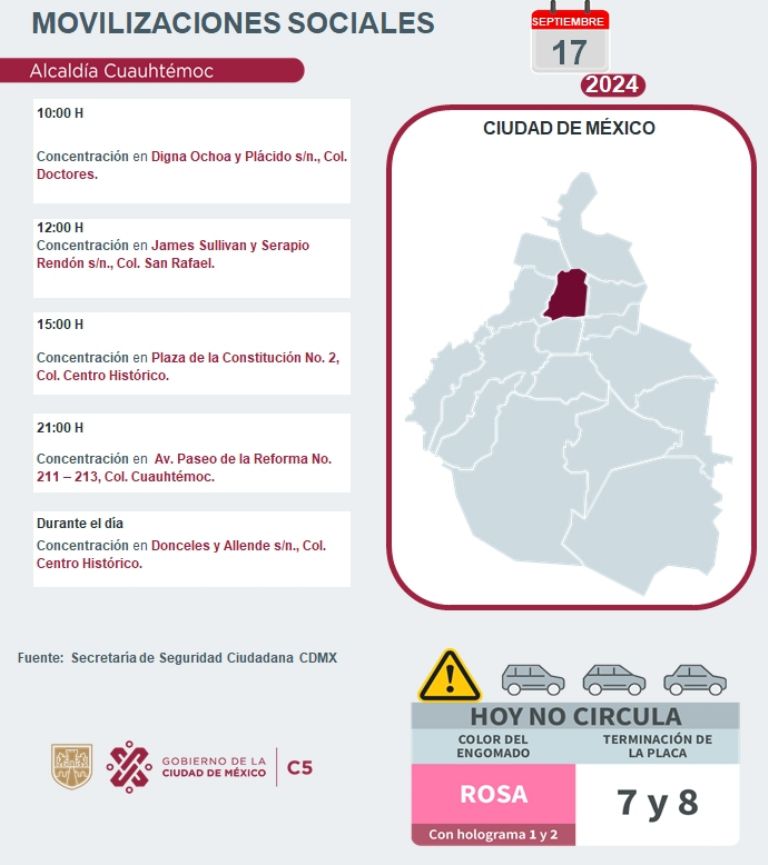 Tráfico en CDMX hoy 17 de septiembre