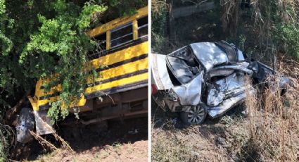 Fuerte accidente en el Valle del Yaqui: Choque entre autobús y auto deja varios heridos