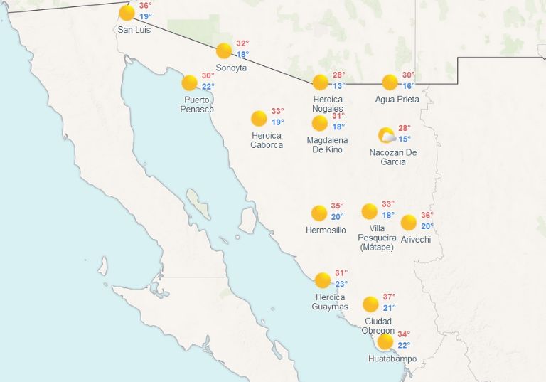 Clima de HOY en Sonora