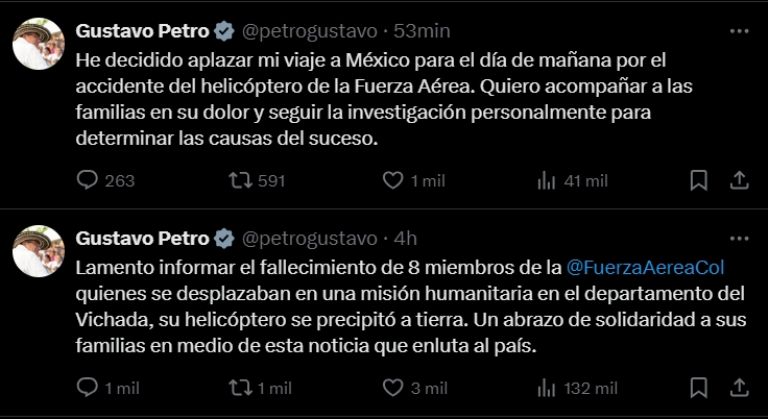 Gustavo Petro aplaza viaje a México. Foto: Twitter