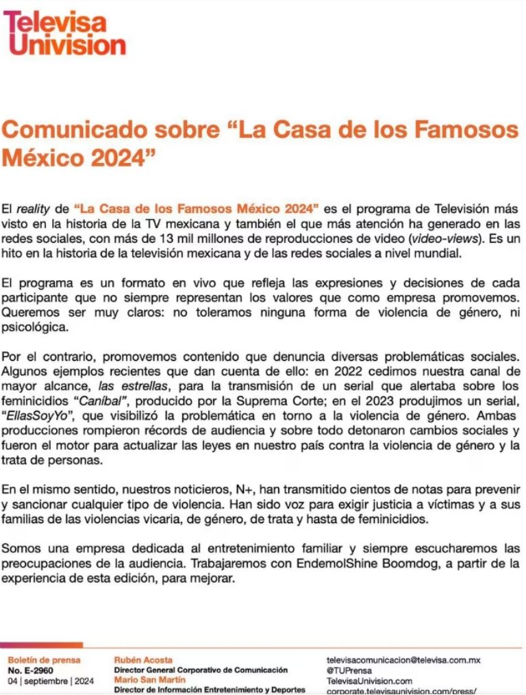 Postura de Televisa Univisión sobre lo ocurrido en LCDLF