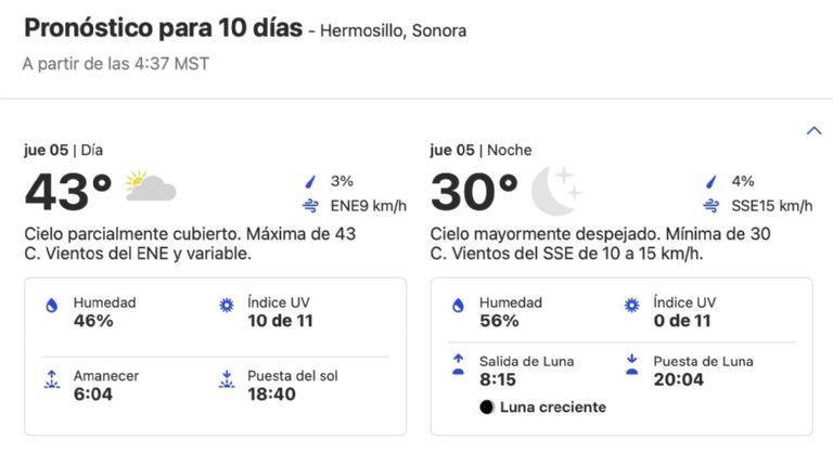 Clima en Hermosillo, Sonora, HOY jueves 5 de septiembre. Foto: Conagua