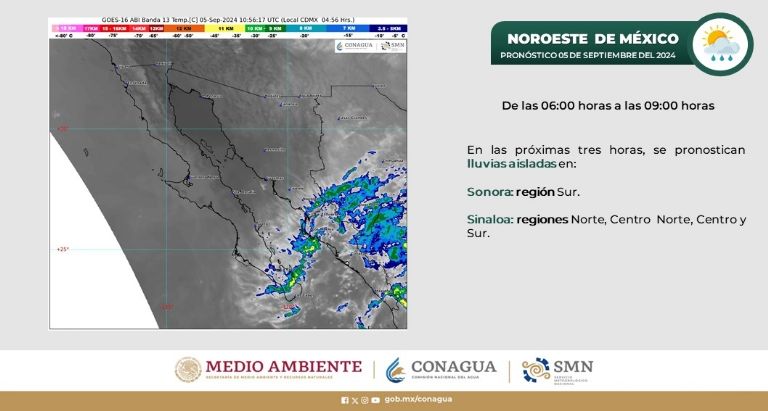 Clima en Sonora hoy jueves 5 de septiembre de 2024. Foto: Conagua