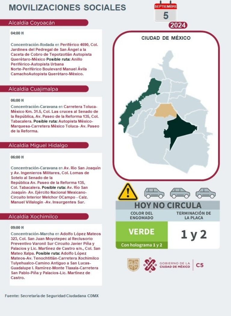 Tráfico en CDMX hoy 5 de septiembre