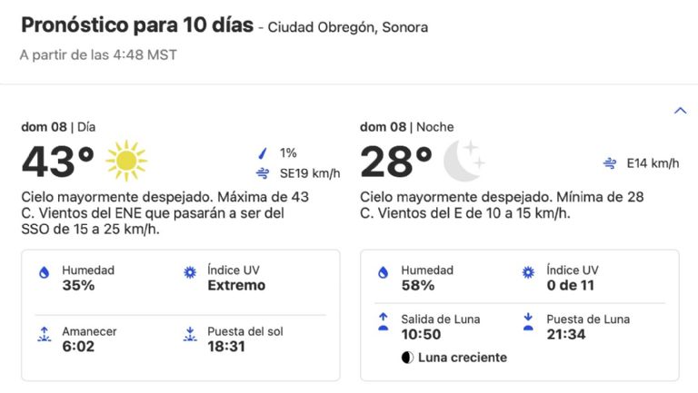 Clima en Ciudad Obregón HOY domingo 8 de septiembre. Foto: Conagua