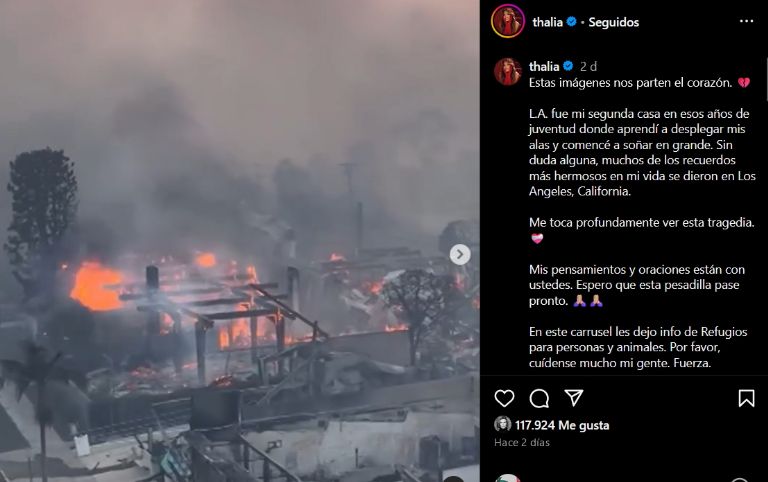 Thalía se solidariza con víctimas de LA